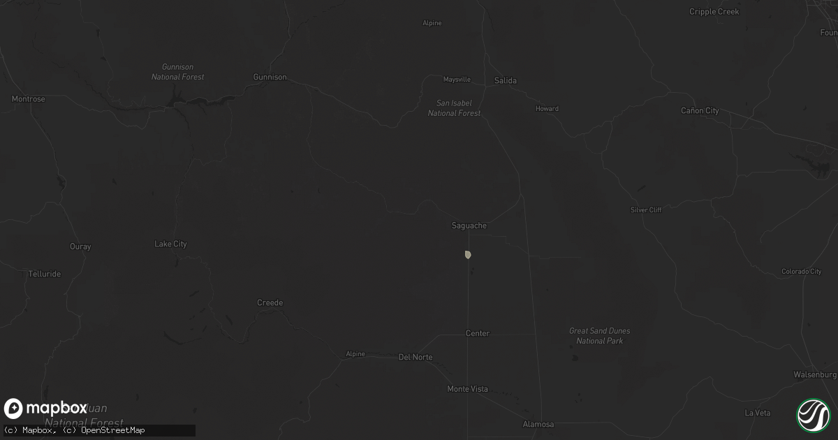 Hail map in Saguache, CO on August 23, 2025
