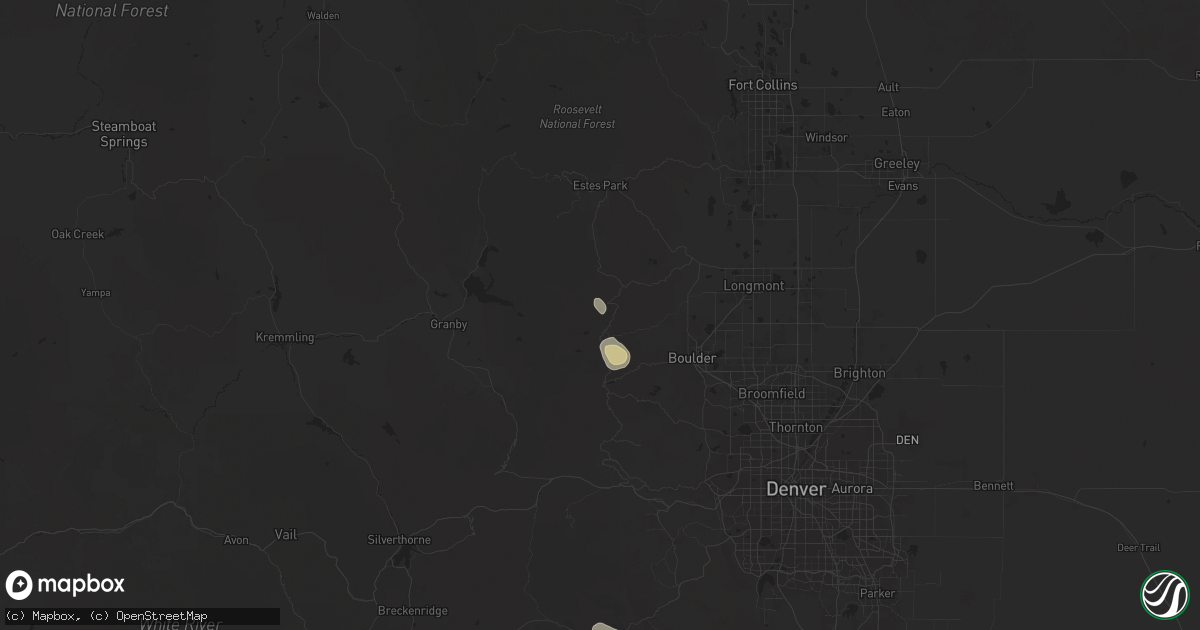 Hail map in Ward, CO on August 23, 2025