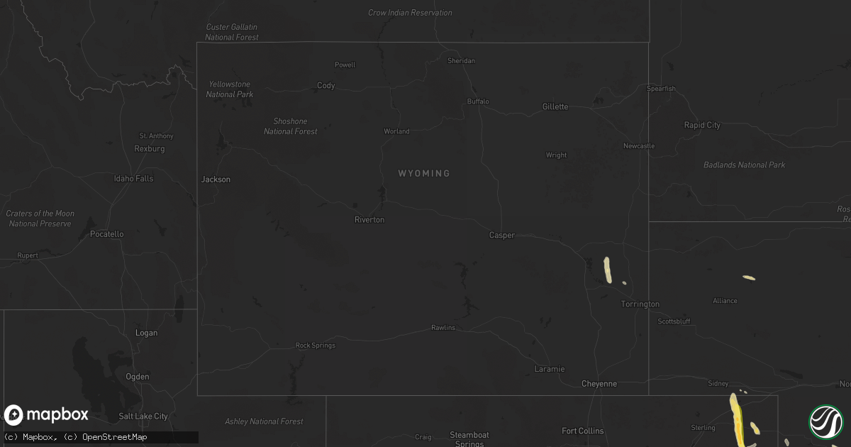 Hail map in Wyoming on August 23, 2025