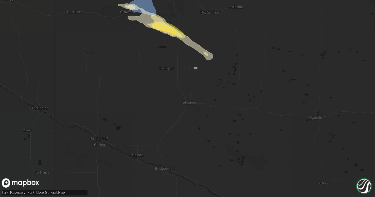 Hail map in Alliance, NE on August 23, 2026
