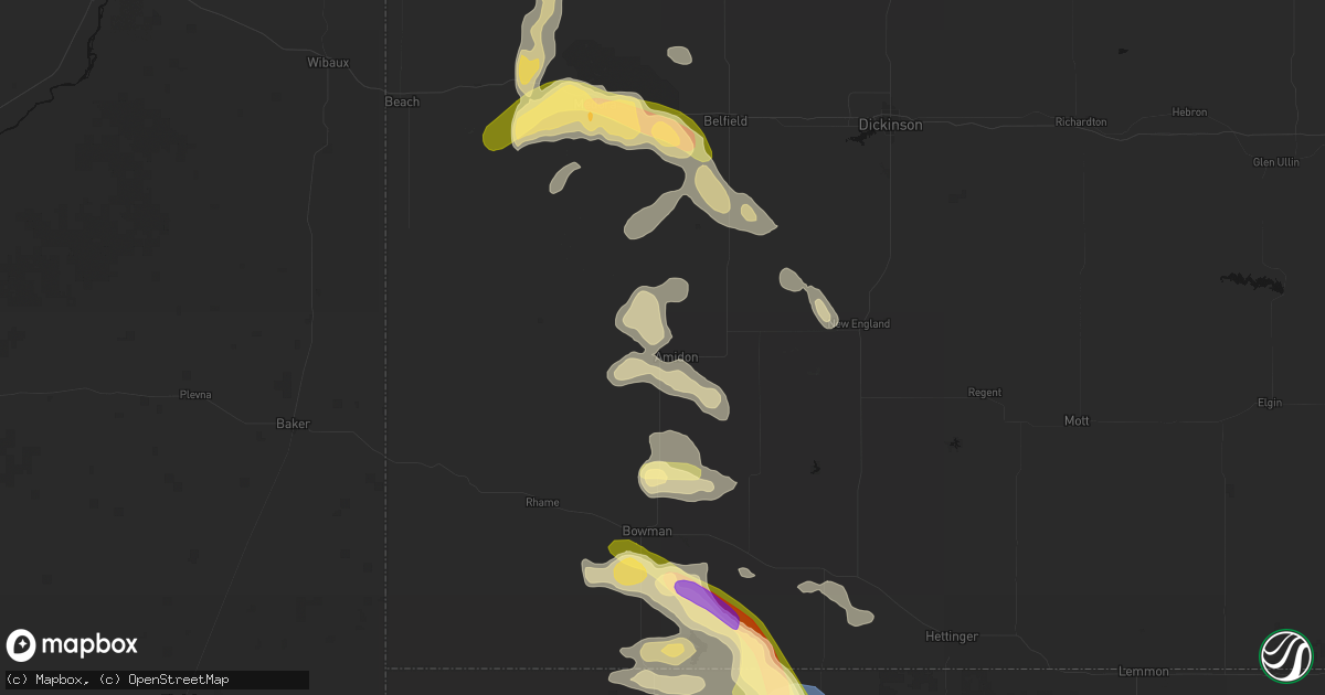 Hail map in Amidon, ND on August 23, 2026