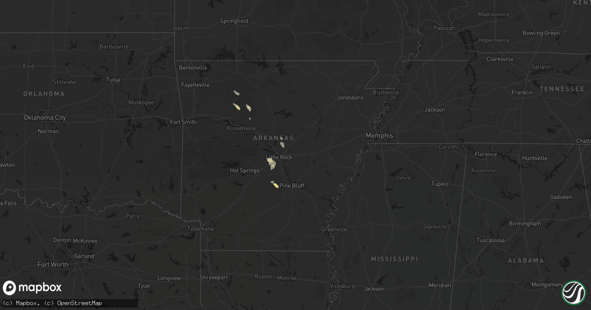 Hail map in Arkansas on August 23, 2026