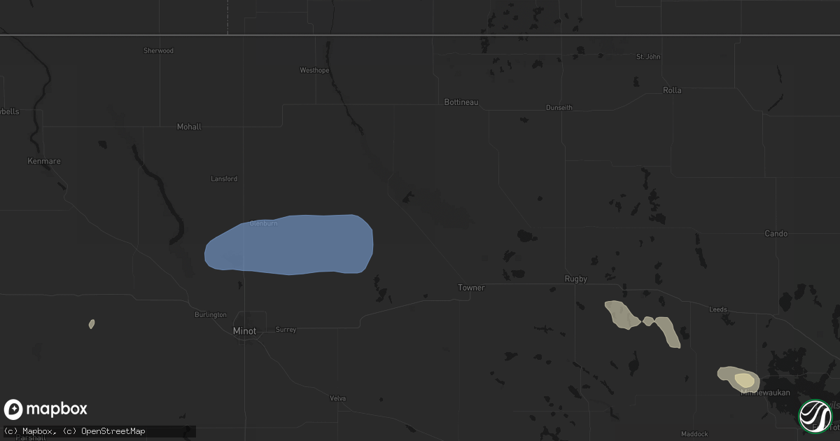 Hail map in Bantry, ND on August 23, 2026