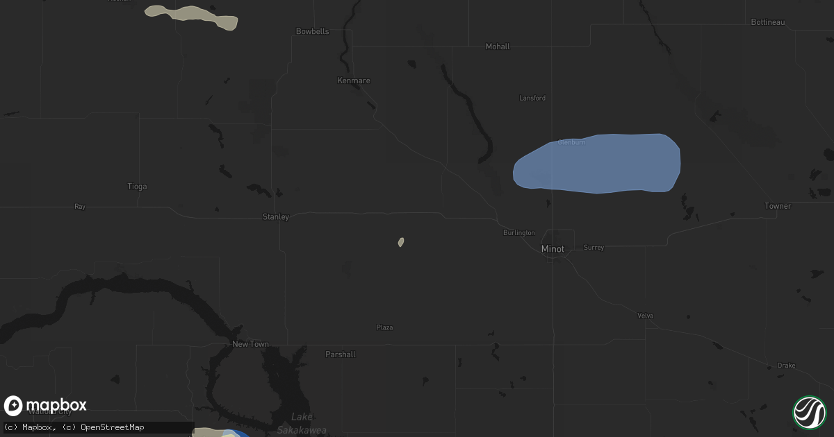 Hail map in Berthold, ND on August 23, 2026
