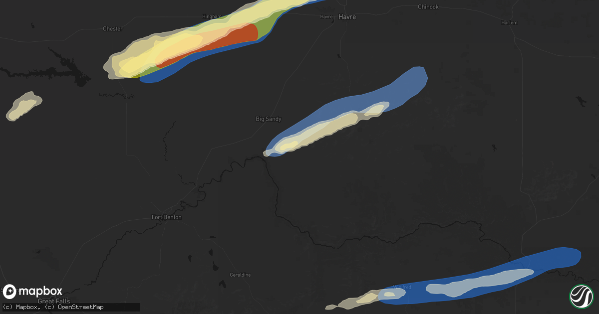 Hail map in Big Sandy, MT on August 23, 2026