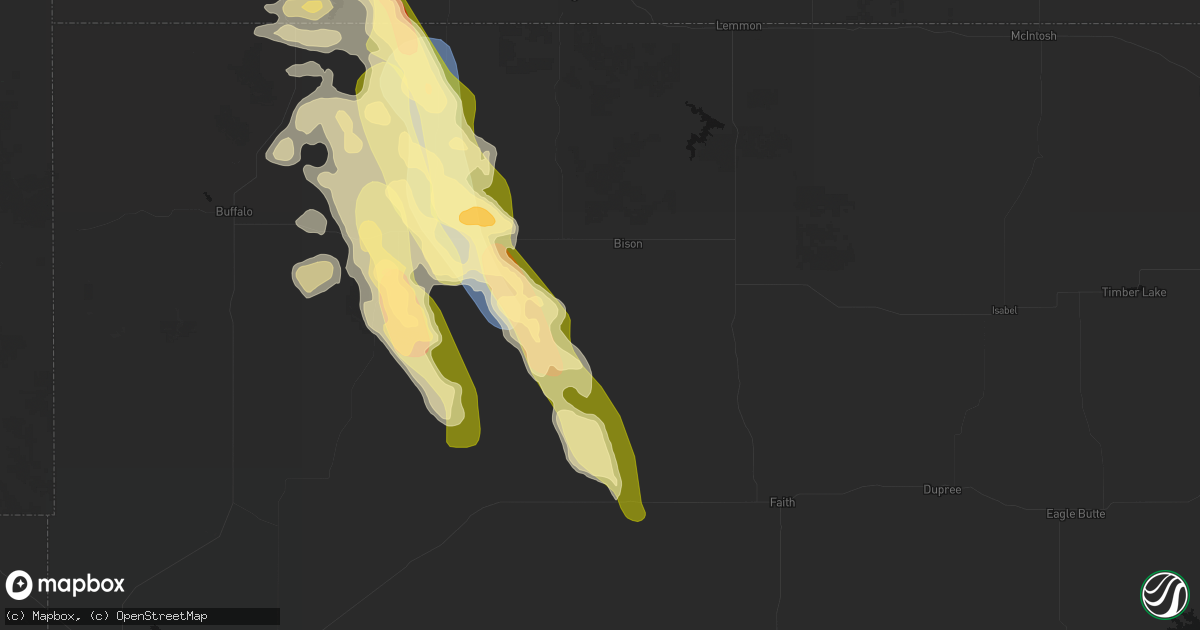 Hail map in Bison, SD on August 23, 2026