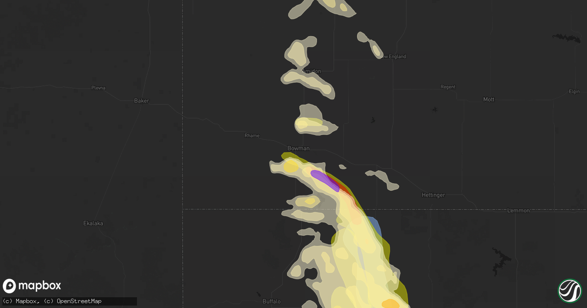 Hail map in Bowman, ND on August 23, 2026