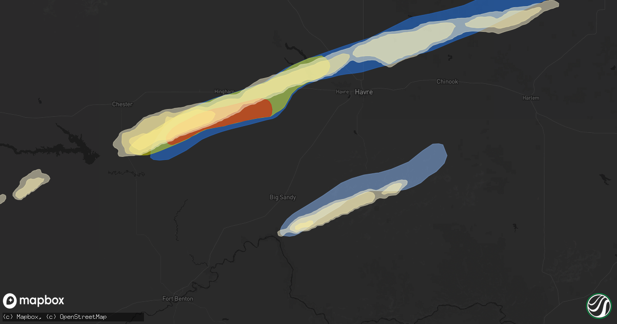Hail map in Box Elder, MT on August 23, 2026