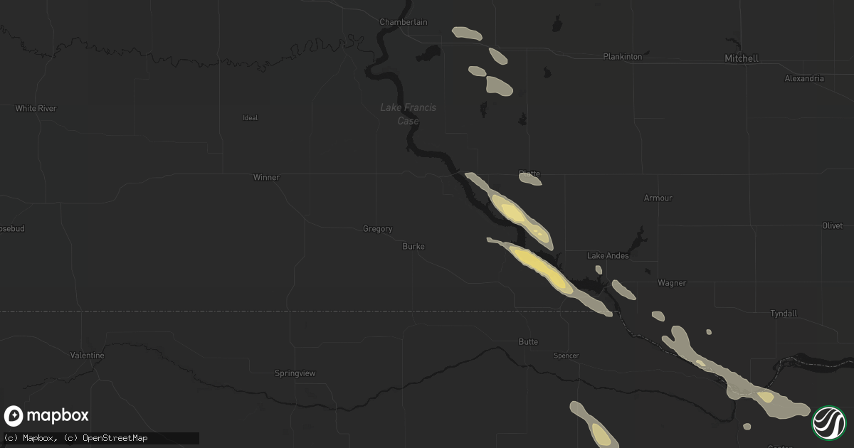 Hail map in Burke, SD on August 23, 2026