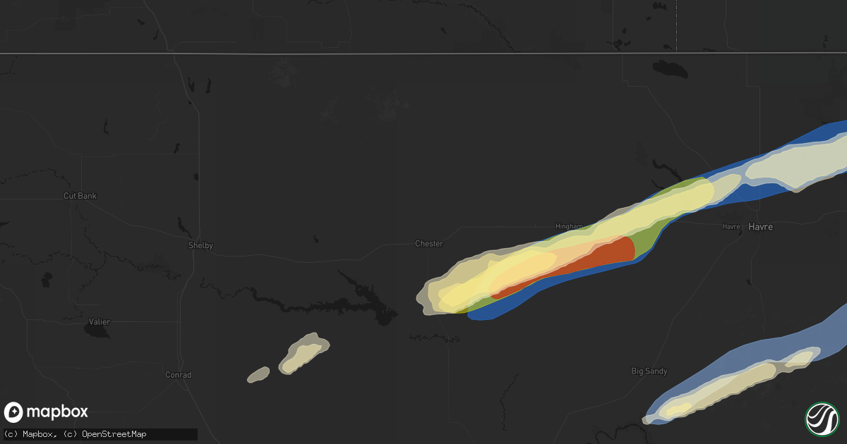 Hail map in Chester, MT on August 23, 2026