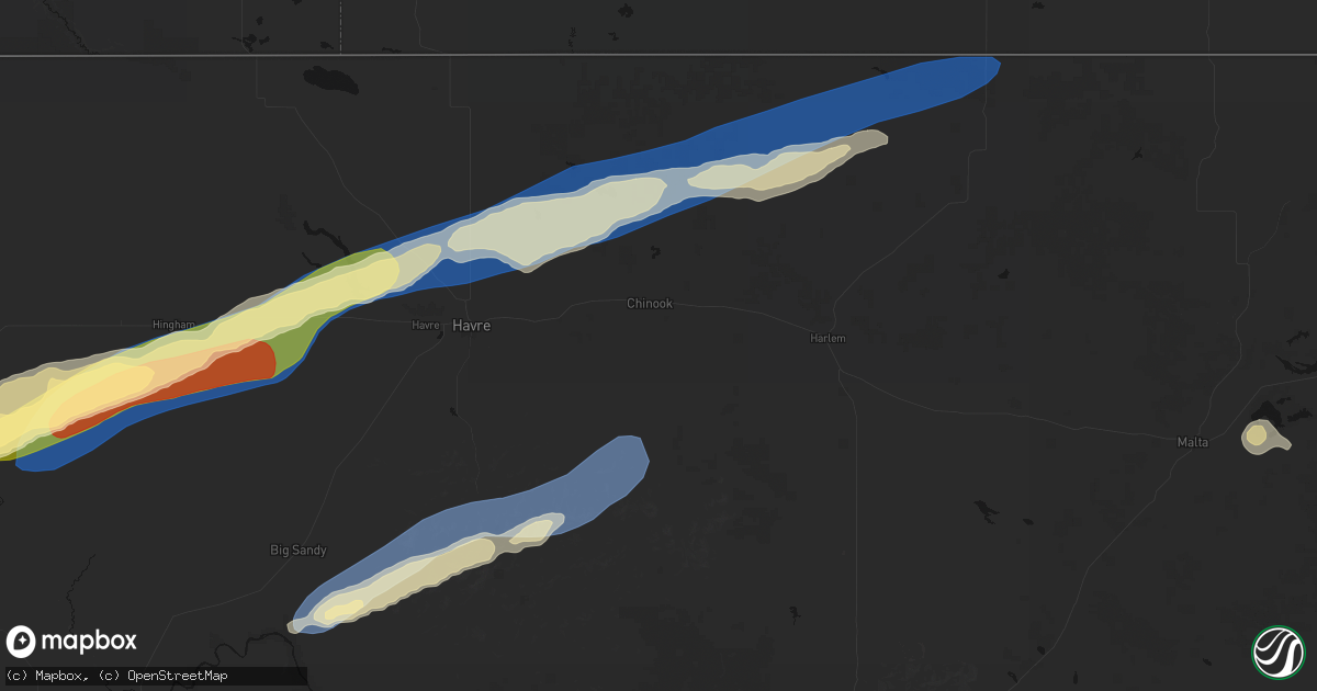 Hail map in Chinook, MT on August 23, 2026