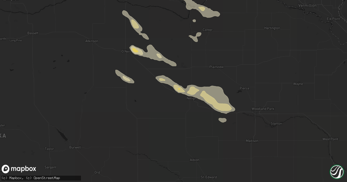 Hail map in Clearwater, NE on August 23, 2026