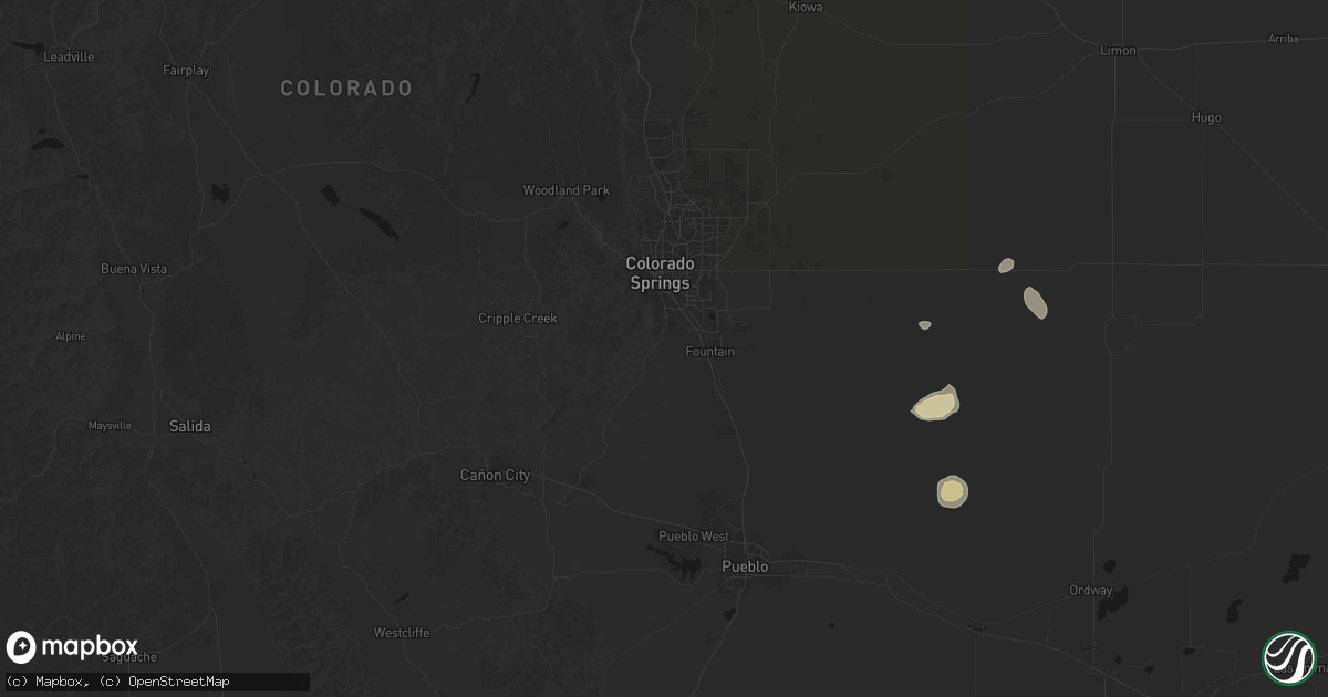 Hail map in Colorado Springs, CO on August 23, 2026
