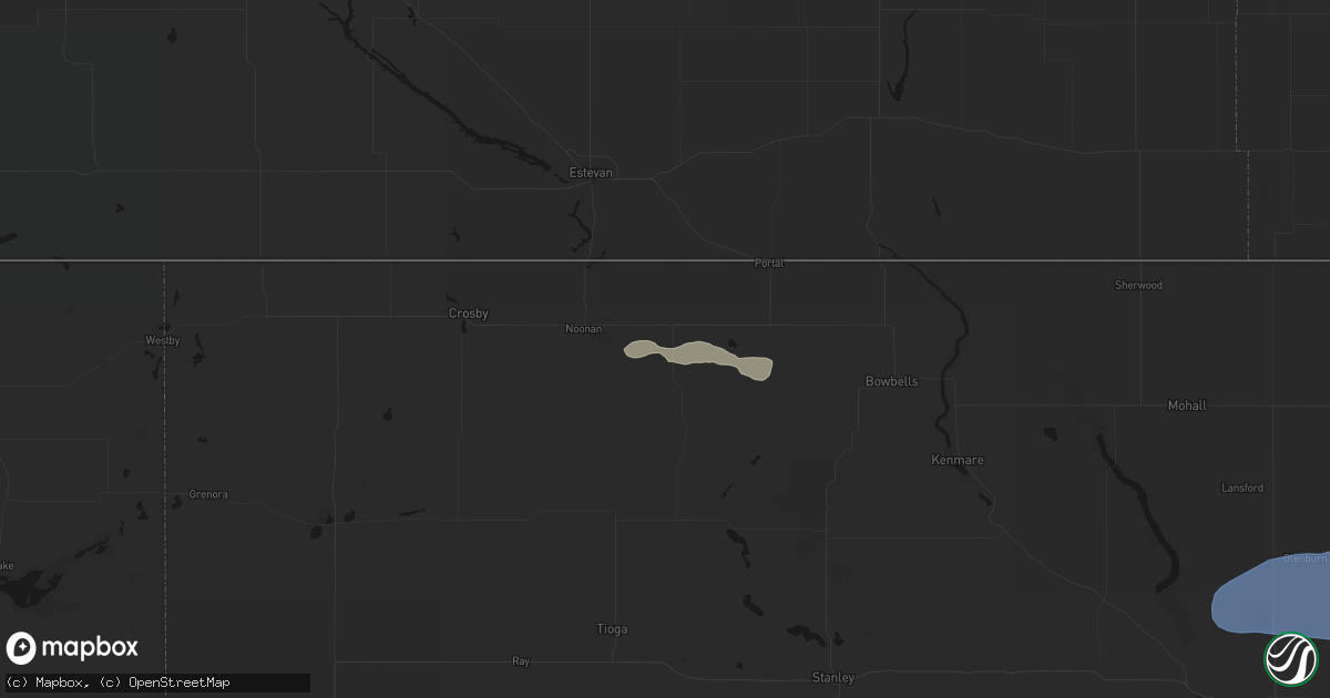 Hail map in Columbus, ND on August 23, 2026