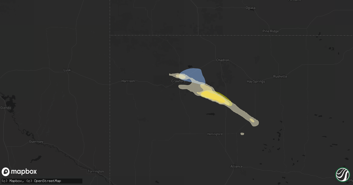 Hail map in Crawford, NE on August 23, 2026