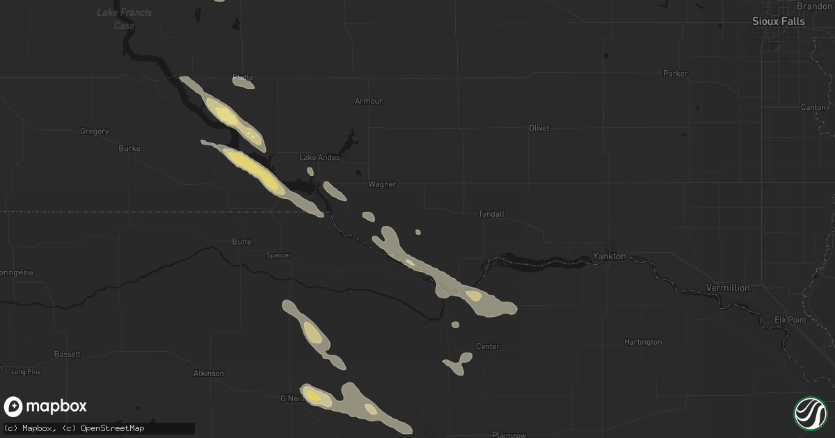 Hail map in Dante, SD on August 23, 2026