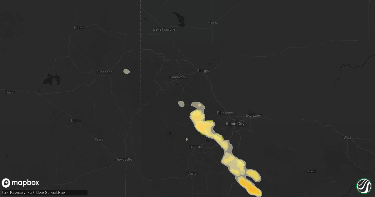 Hail map in Deadwood, SD on August 23, 2026