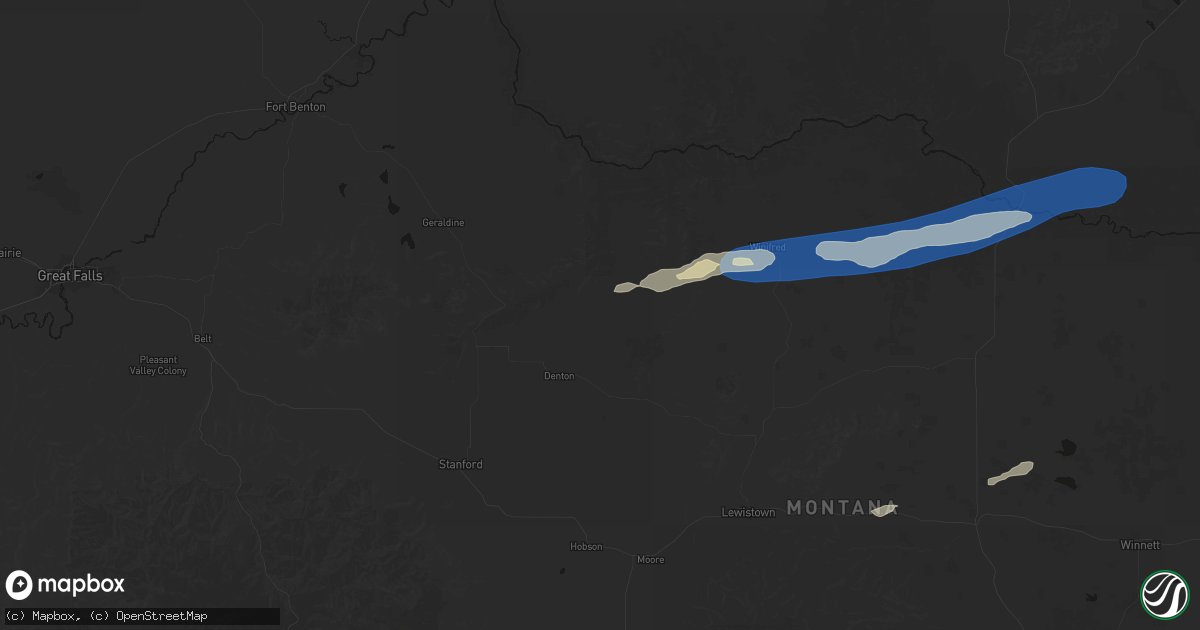 Hail map in Denton, MT on August 23, 2026