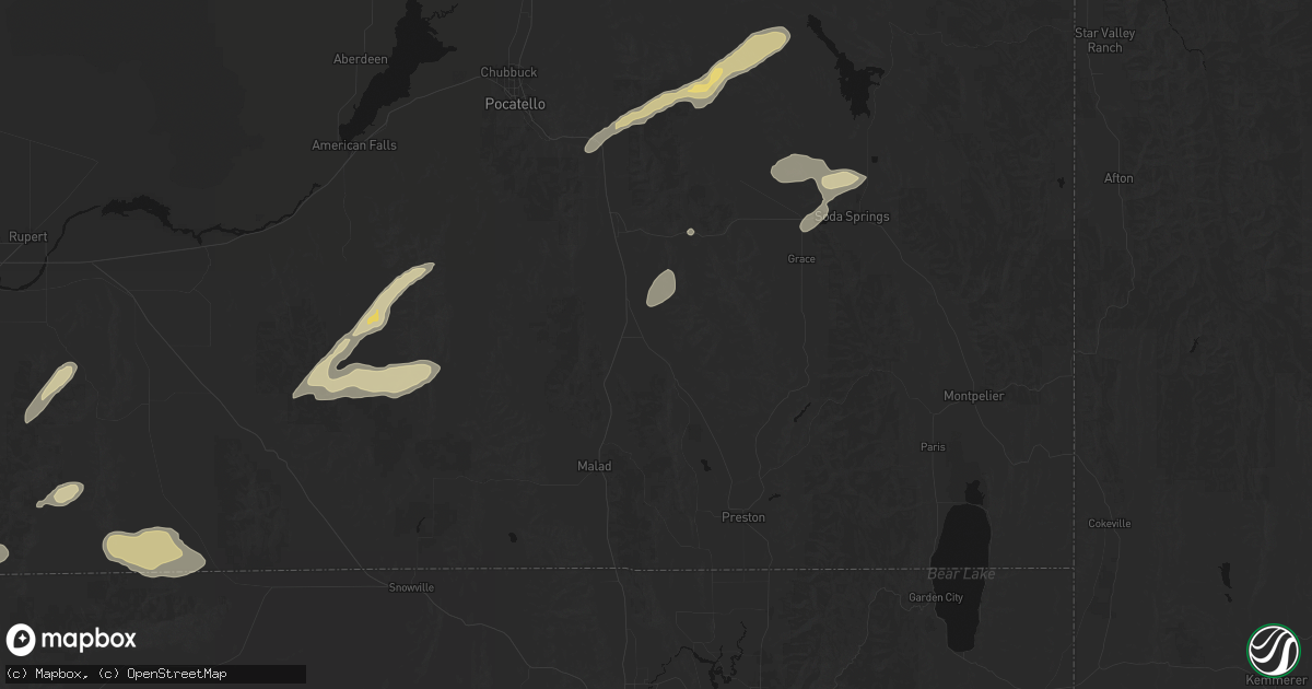 Hail map in Downey, ID on August 23, 2026