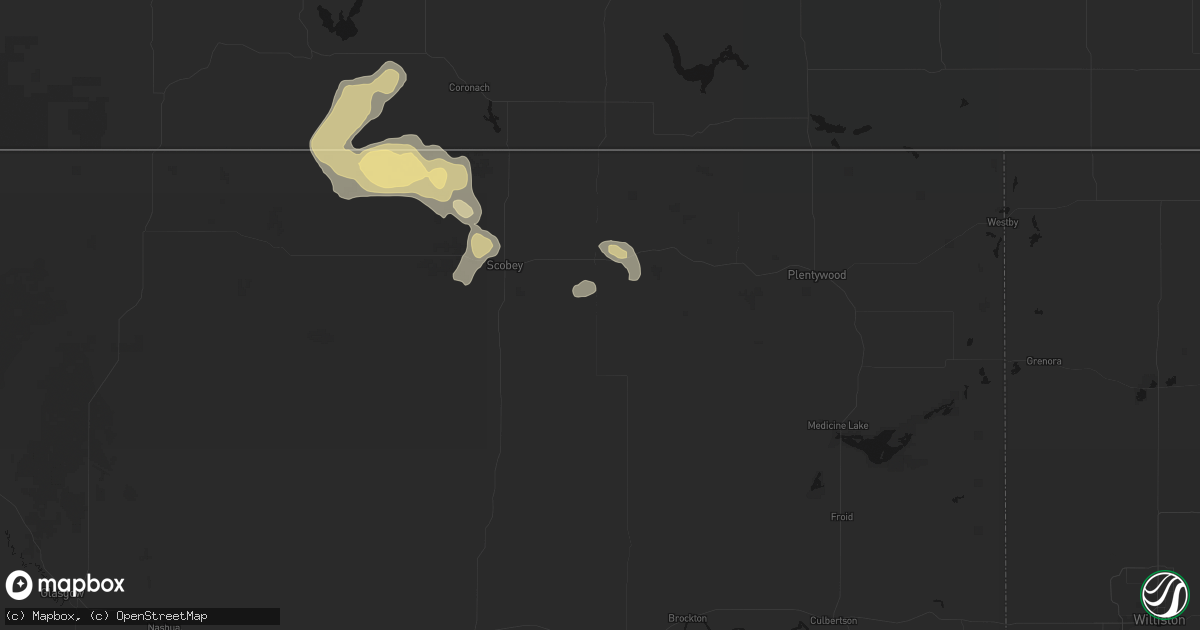 Hail map in Flaxville, MT on August 23, 2026