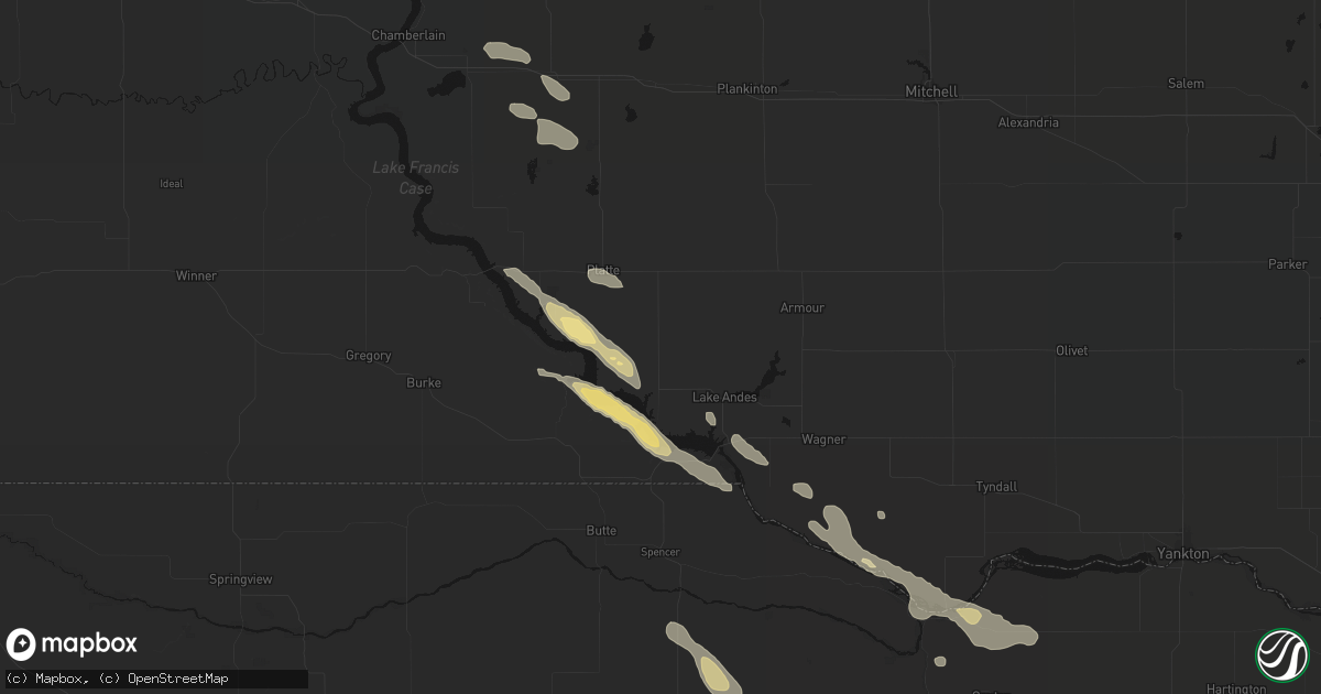 Hail map in Geddes, SD on August 23, 2026