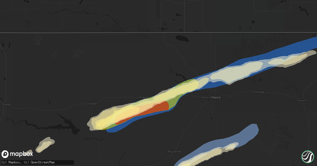 Hail map in Gildford, MT on August 23, 2026