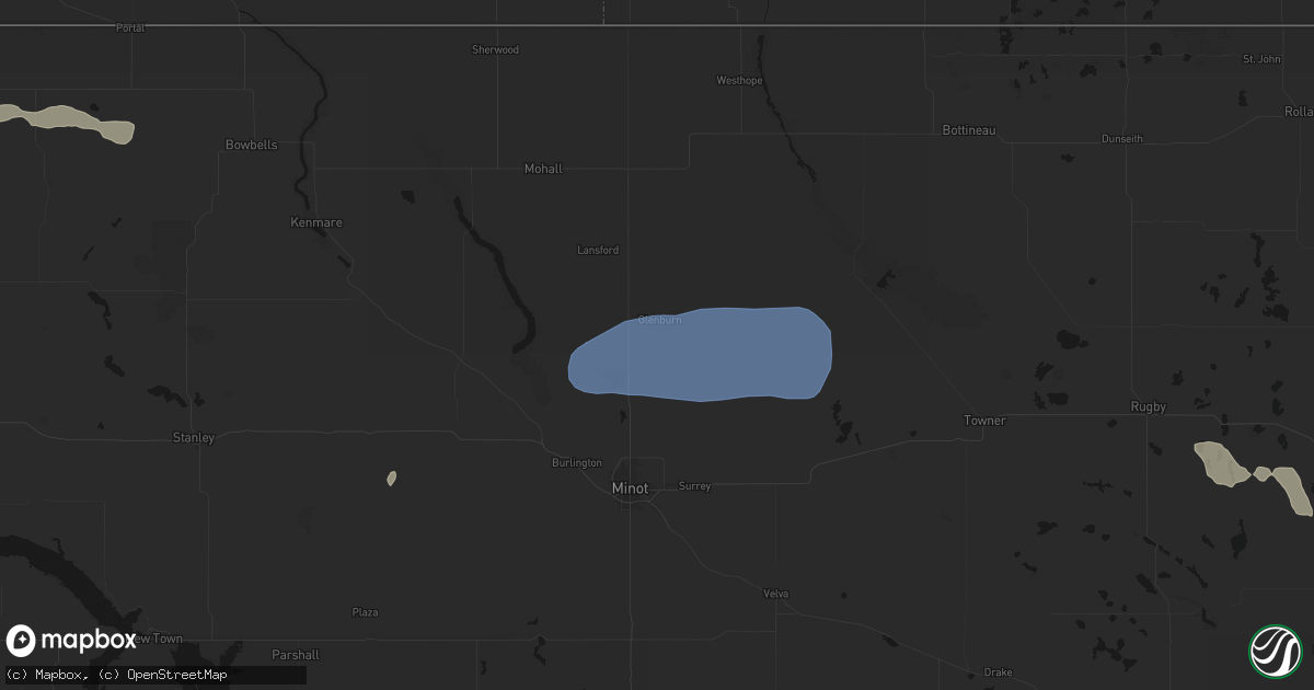Hail map in Glenburn, ND on August 23, 2026