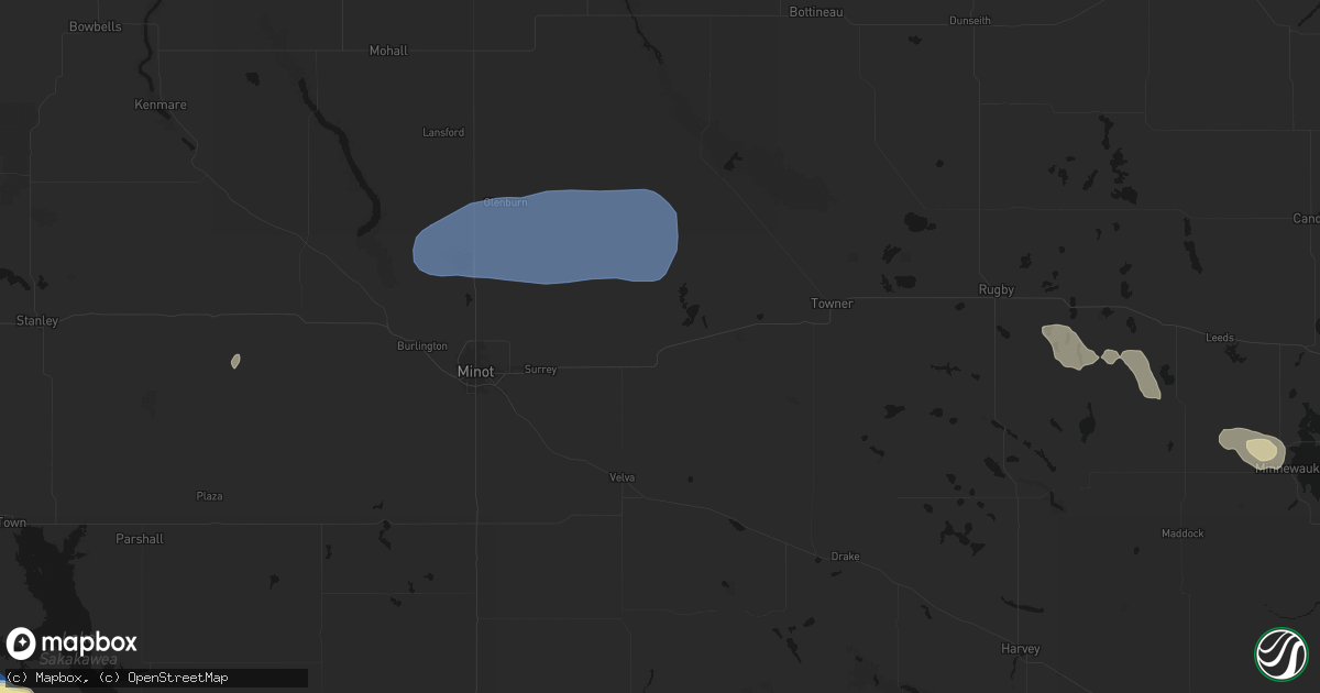 Hail map in Granville, ND on August 23, 2026