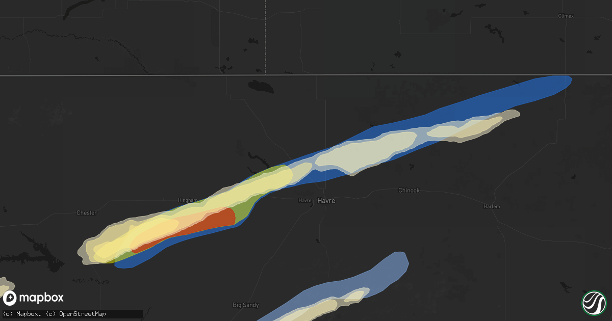 Hail map in Havre, MT on August 23, 2026