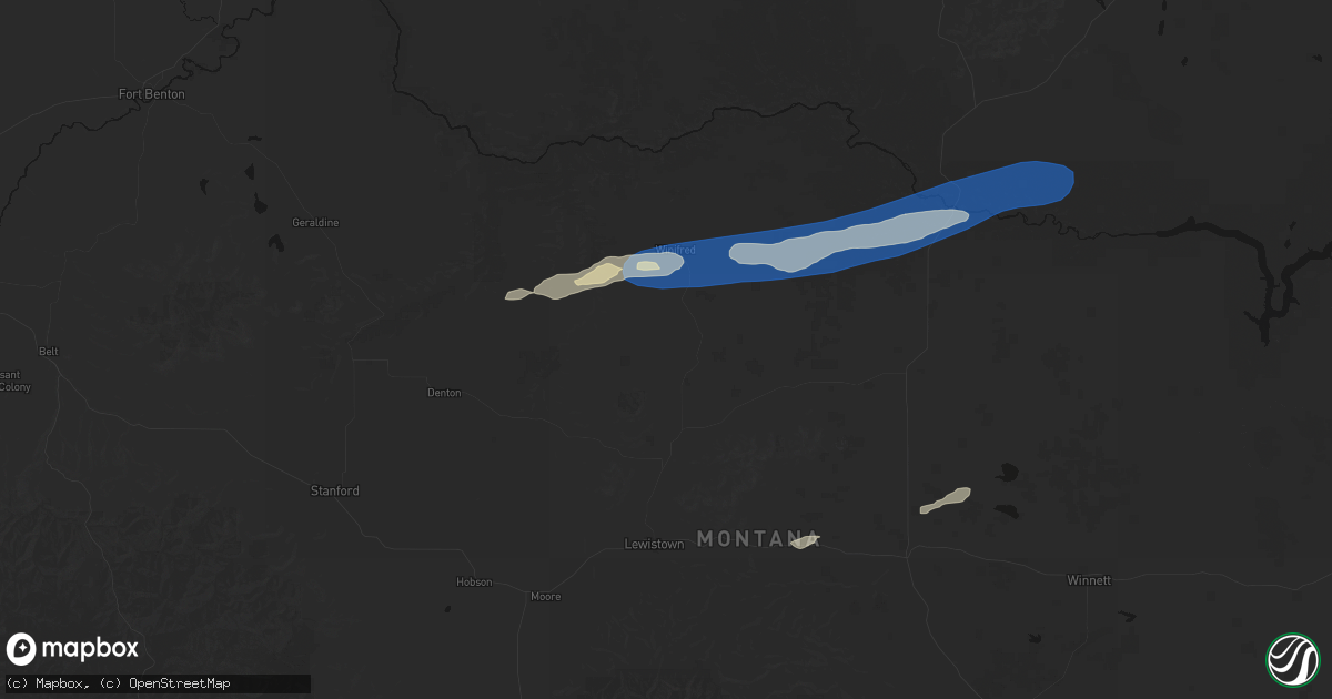 Hail map in Hilger, MT on August 23, 2026