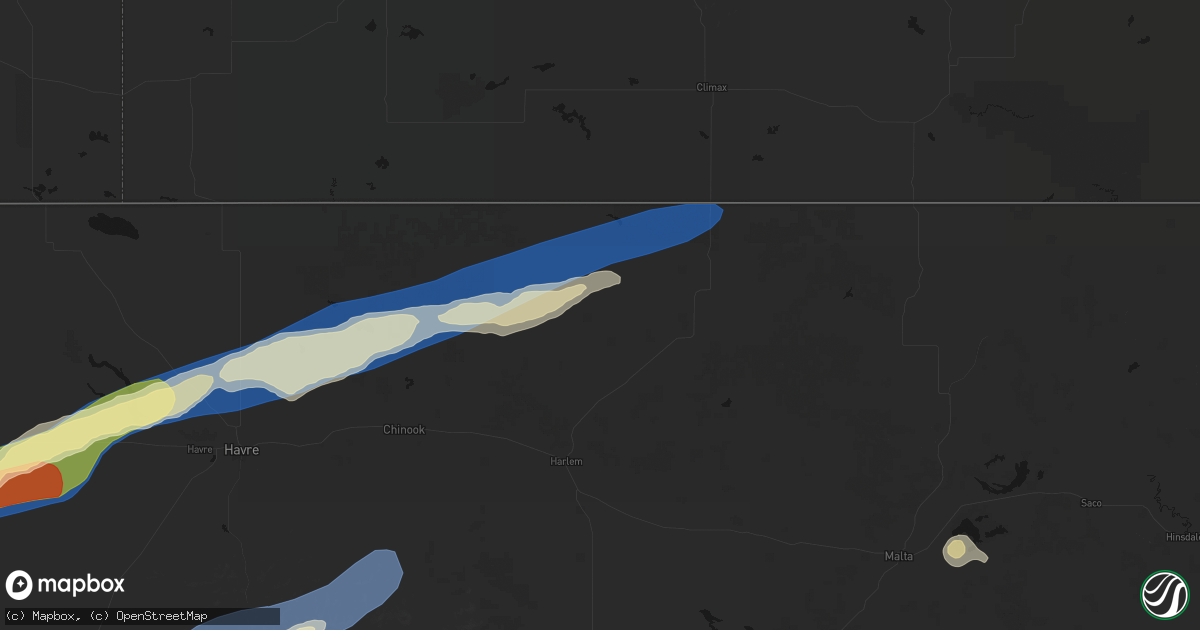 Hail map in Hogeland, MT on August 23, 2026
