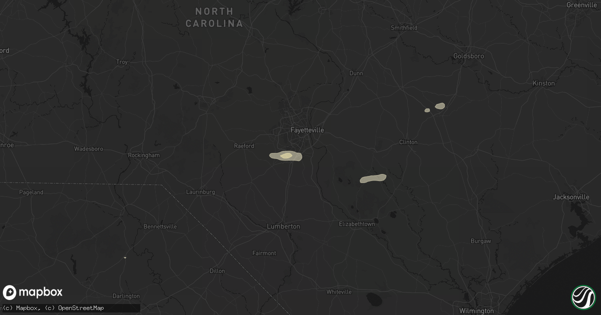 Hail map in Hope Mills, NC on August 23, 2026