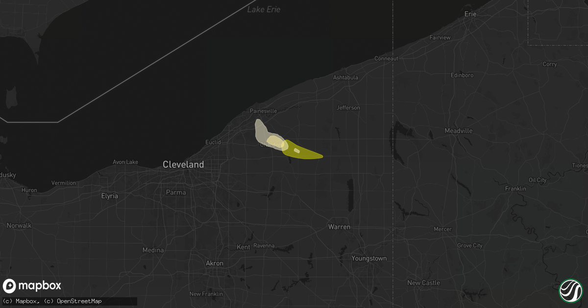 Hail map in Huntsburg, OH on August 23, 2026