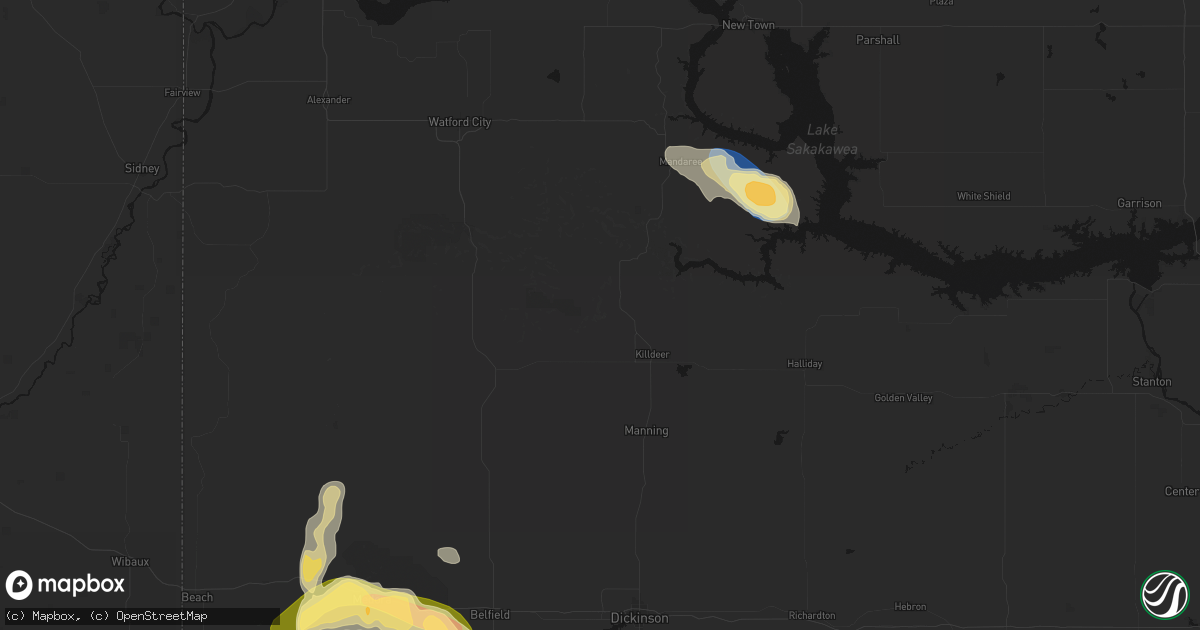 Hail map in Killdeer, ND on August 23, 2026