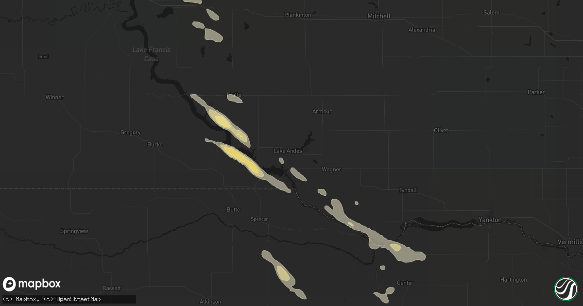 Hail map in Lake Andes, SD on August 23, 2026