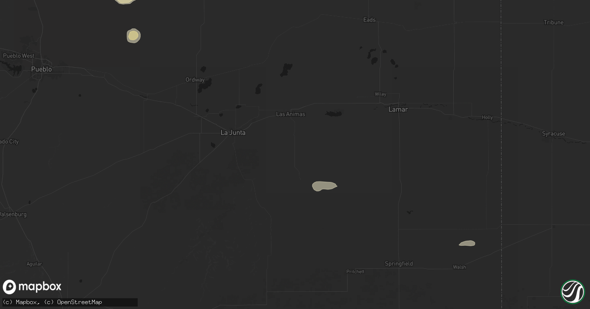 Hail map in Las Animas, CO on August 23, 2026