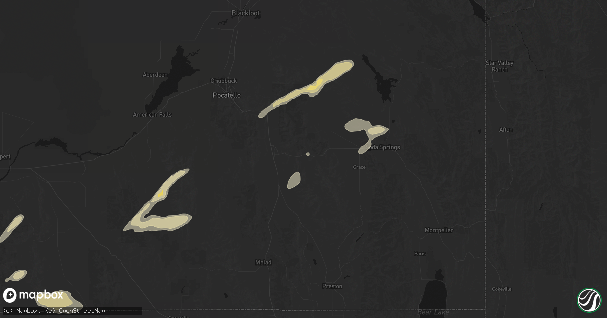 Hail map in Lava Hot Springs, ID on August 23, 2026