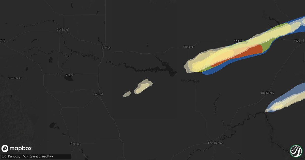 Hail map in Ledger, MT on August 23, 2026