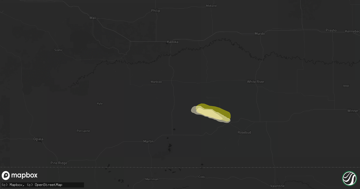 Hail map in Long Valley, SD on August 23, 2026