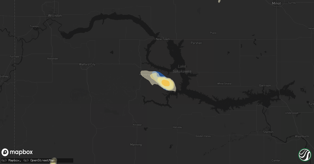 Hail map in Mandaree, ND on August 23, 2026