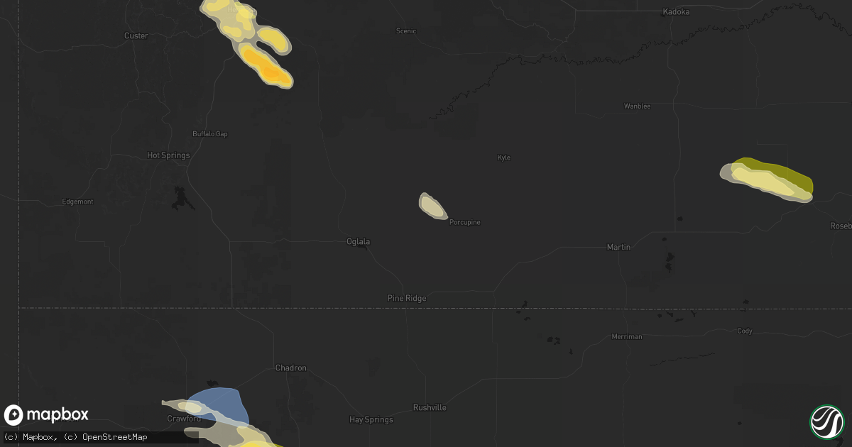 Hail map in Manderson, SD on August 23, 2026