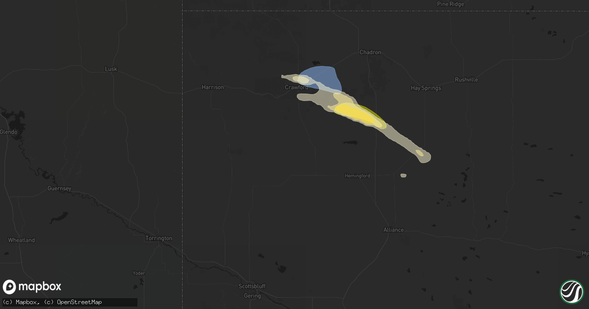 Hail map in Marsland, NE on August 23, 2026