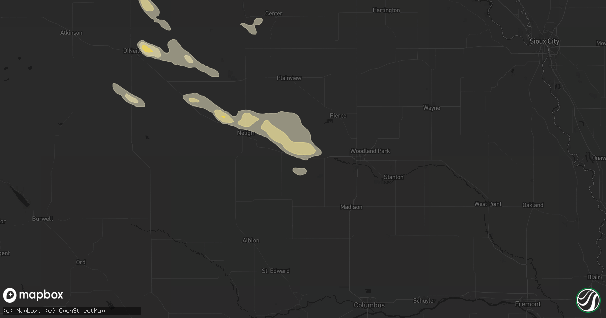 Hail map in Meadow Grove, NE on August 23, 2026