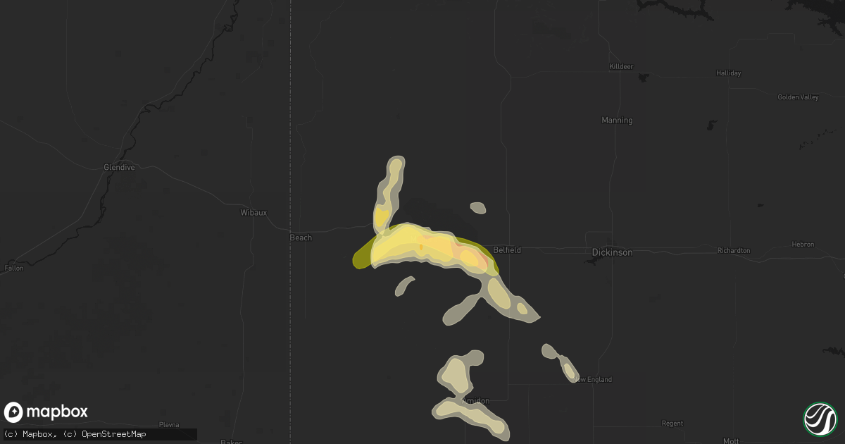Hail map in Medora, ND on August 23, 2026