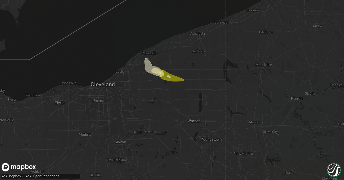 Hail map in Middlefield, OH on August 23, 2026