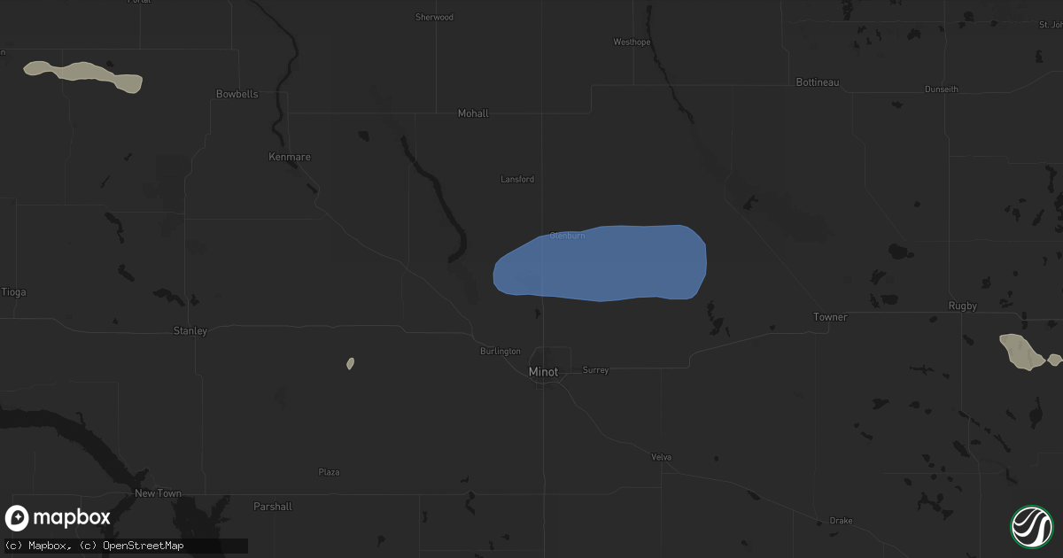 Hail map in Minot Afb, ND on August 23, 2026