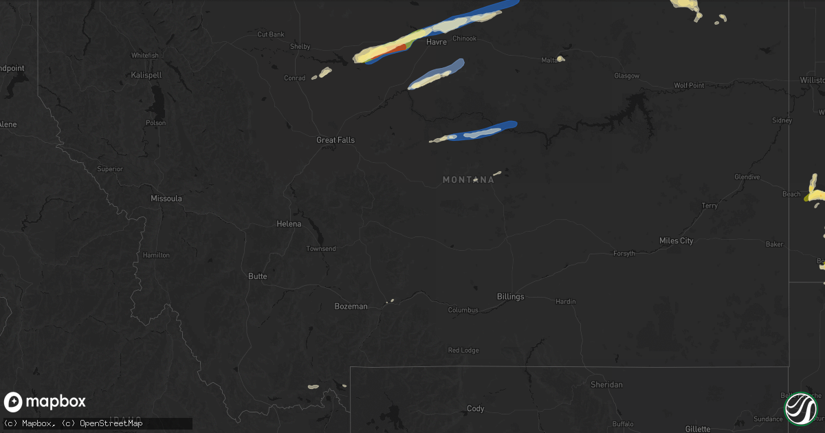 Hail map in Montana on August 23, 2026