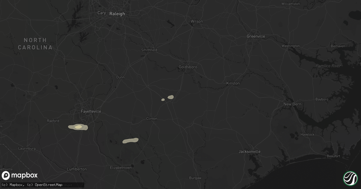 Hail map in Mount Olive, NC on August 23, 2026