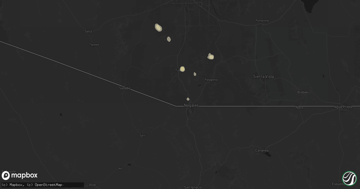 Hail map in Nogales, AZ on August 23, 2026