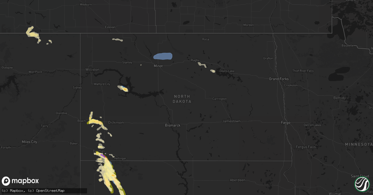 Hail map in North Dakota on August 23, 2026
